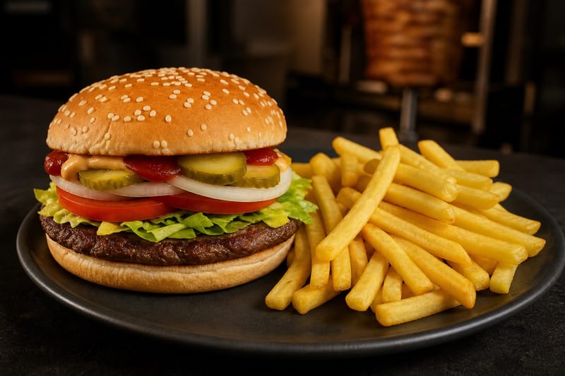 Hamburger mit Pommes